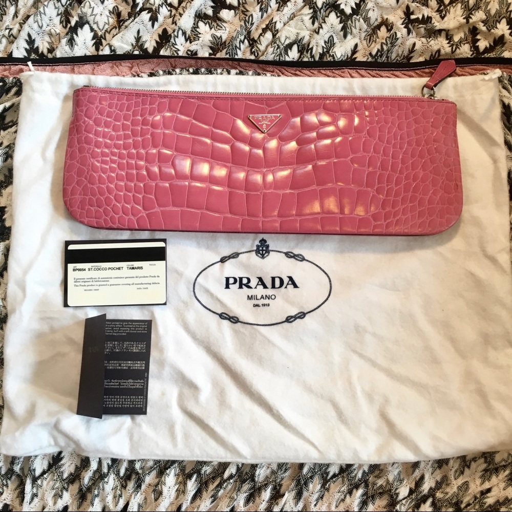 Prada Embossed Leather St. Cocco Pochet Clutch